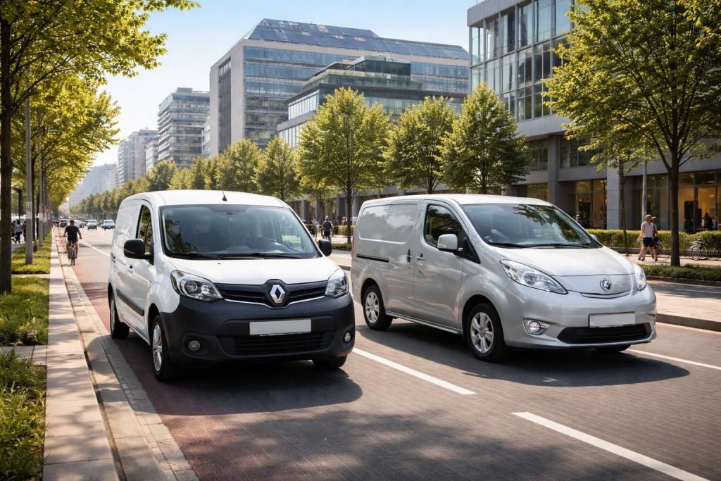 Transport responsable avec des véhicules électriques Renault Kangoo ZE et Nissan e-NV200 en milieu urbain