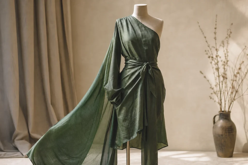 Robe vert émeraude asymétrique : la coupe moderne qui attire les regards